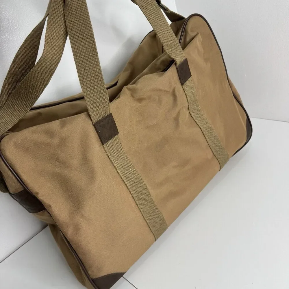 Vtg Polo Ralph Lauren Tan Canvas Weekender Shoulder Strap Double Handles Bag